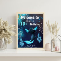 Dark Blue Neon Axolotl Birthday Party
