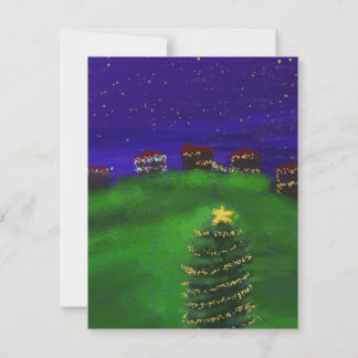 dark blue night Christmas tree art holiday car