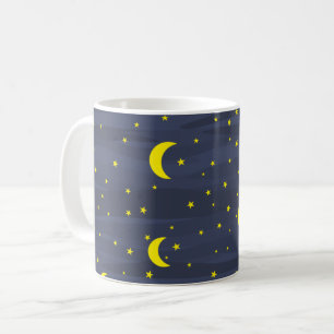 Dark Blue Night Sky - Stars and Moon Seamless  Coffee Mug