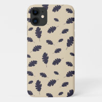 Dark blue oak leaves pattern on beige background