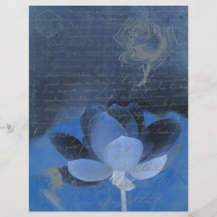 Dark blue old handwritting paper and flowers
