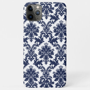 Dark-blue on white vintage damasks pattern iPhone 11 pro max case