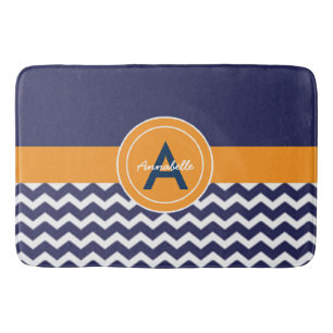 Dark Blue Orange Chevron Bath Mat