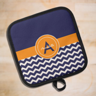 Dark Blue Orange Chevron Pot Holder