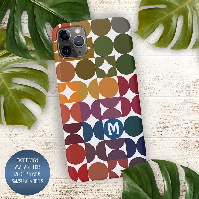 Dark Blue Orange Red Green Midcentury Art Pattern iPhone Case (Creator Uploaded)