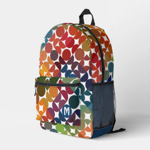 Dark Blue Orange Red Midcentury Circles Pattern Printed Backpack