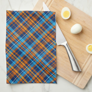 Dark Blue, Orange & Sky Blue Plaid Kitchen Towel