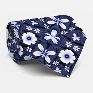 Dark Blue Orchid Artistic Fractal Flower Art Tie
