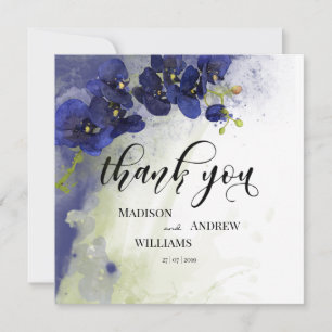 Dark Blue Orchid Watercolor Thank You Card