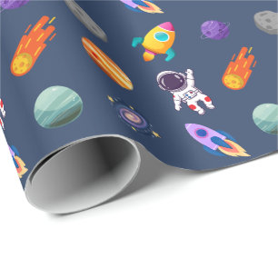 Dark Blue Outer Space Birthday Wrapping Paper