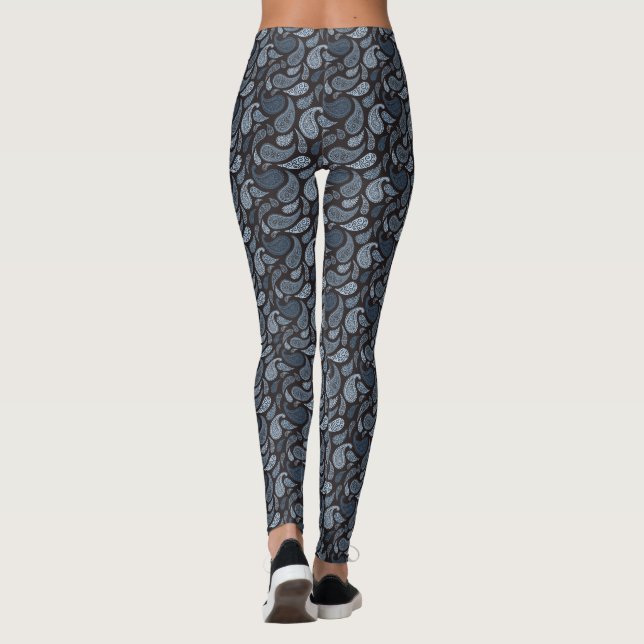 Dark Blue Paisley Pattern Leggings (Back)