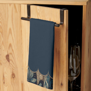 Dark Blue Paisley Patterned Accent Kitchen Towel