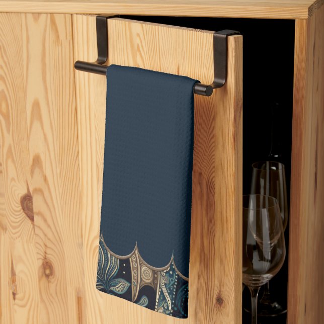 Dark Blue Paisley Patterned Accent Kitchen Towel (Thirds Fold)