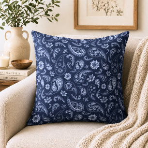 Dark Blue Paisley Throw Pillow