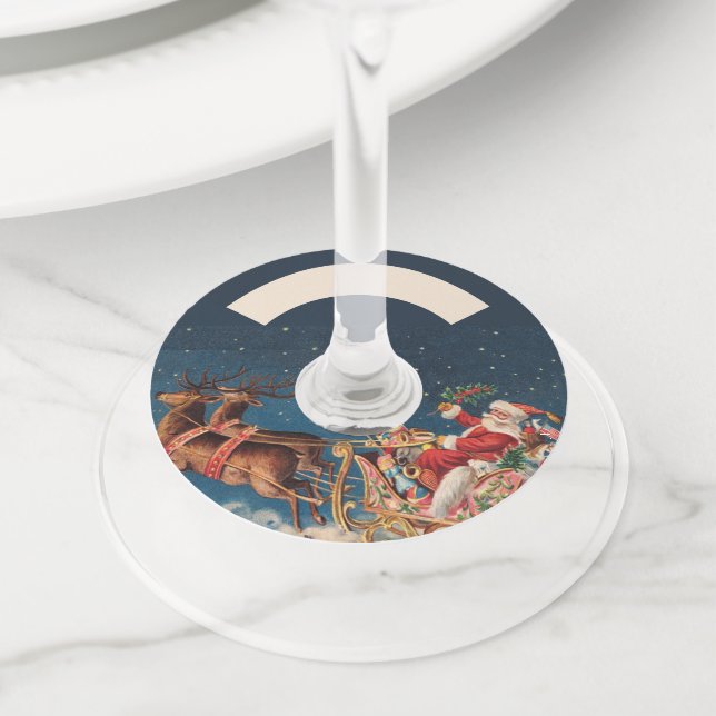 Dark Blue Patriotic American Santa Wine Glass Tag (Close Up)