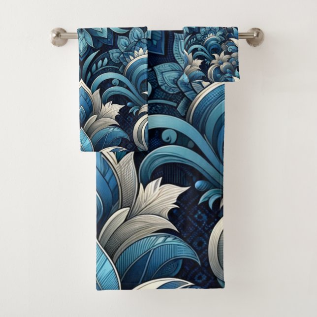 dark blue pattern bath towel set (Insitu)