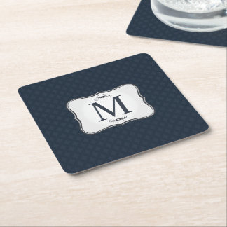 Dark Blue Pattern – Classy Men’s Monogram Square Paper Coaster