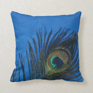 Dark Blue Peacock Feather Still Life Throw Pillow