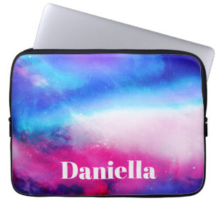 Dark Blue & Pink Holographic Sky with Custom Name Laptop Sleeve