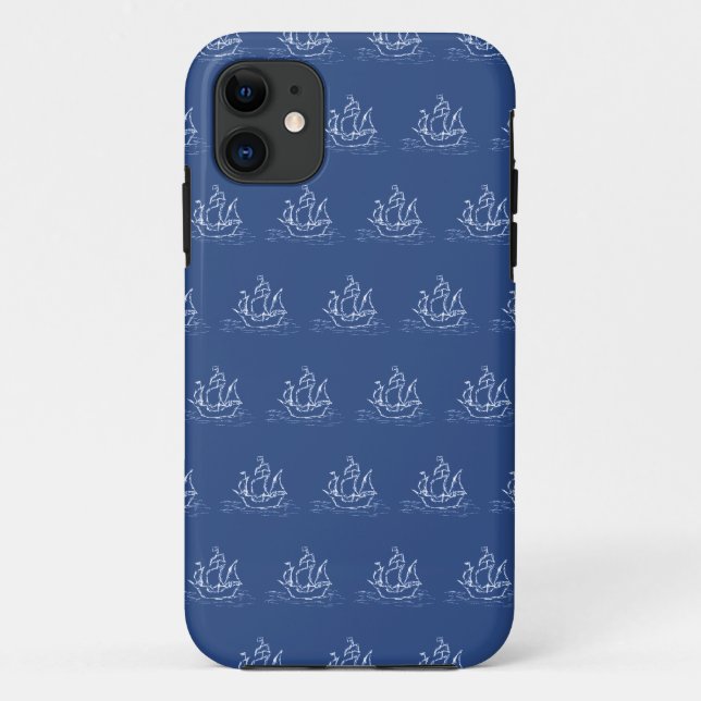 Dark Blue Pirate Ship Pattern. Case-Mate iPhone Case (Back)