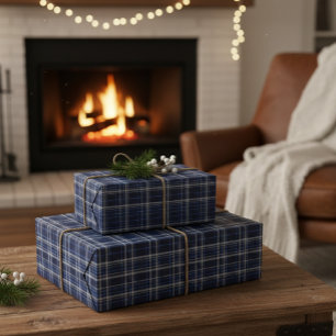 Dark Blue Plaid Tartan Wrapping Paper
