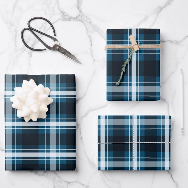 Dark Blue Plaid Wrapping Paper Sheet (Front)