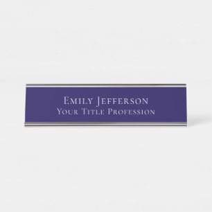 Dark Blue Plain Elegant Professional Modern Desk Name Plate