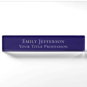 Dark Blue Plain Elegant Professional Modern Nameplate