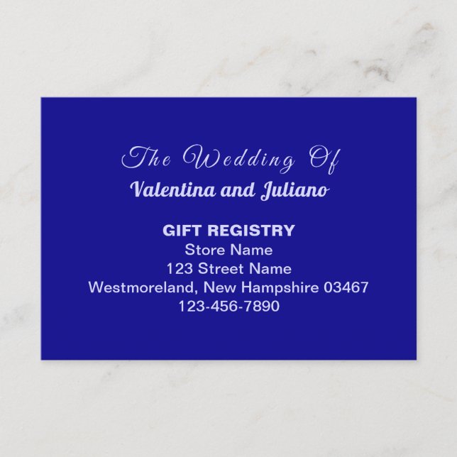 Dark Blue Plain Text Wedding Gift Registry Enclosure Card (Front)