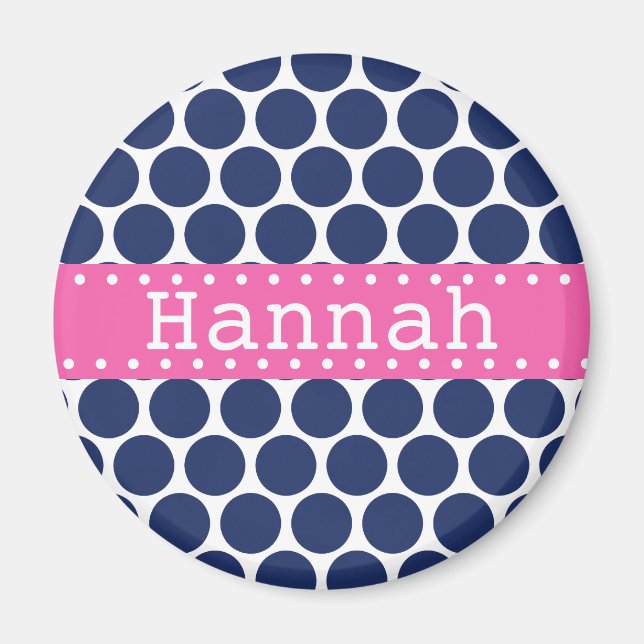 Dark Blue Polka Dot Pattern Hot Pink Banner Magnet (Front)