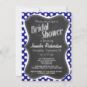 Dark Blue Polka Dots; Vintage Chalkboard Invitation