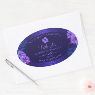 Dark Blue Product Labels Exotic Purple Flowers