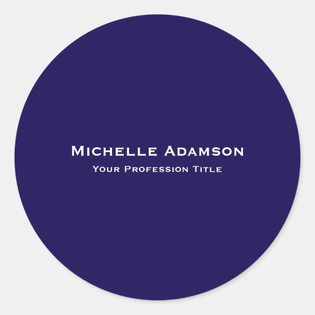 Dark Blue Professional Plain Modern Classic Round Sticker (Front)
