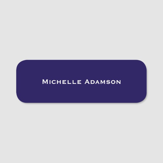 Dark Blue Professional Plain Modern Name Tag (Front)