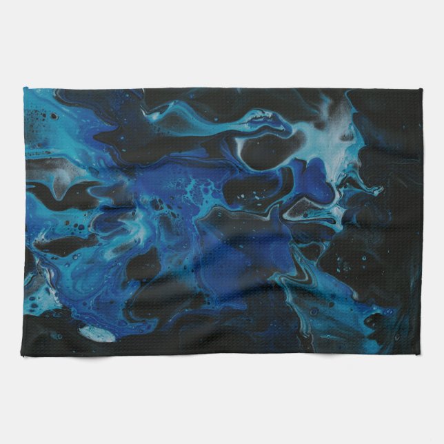 Dark blue psychedelic liquid kitchen towel (Horizontal)
