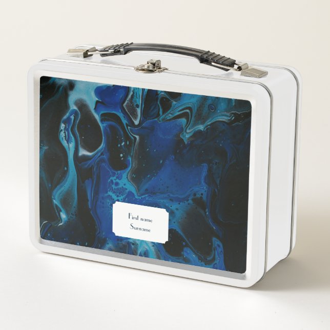 Dark blue psychedelic liquid metal lunch box (Front)