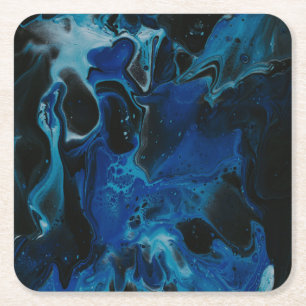 Dark blue psychedelic liquid square paper coaster