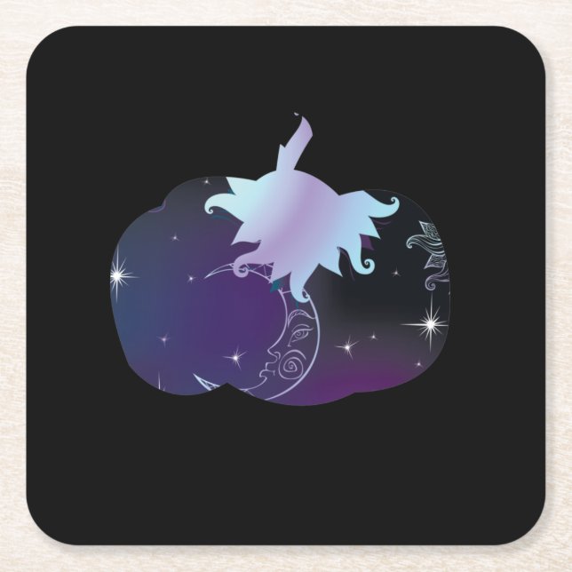 Dark Blue Pumpkin Square Paper Coaster (Front)