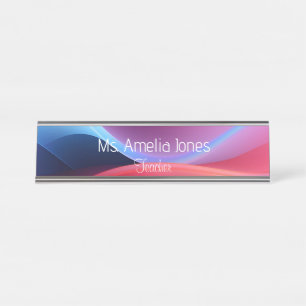 Dark blue purple abstract school desk name plate