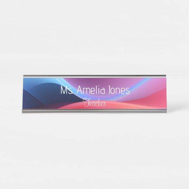 Dark blue purple abstract  school  desk name plate (Front)