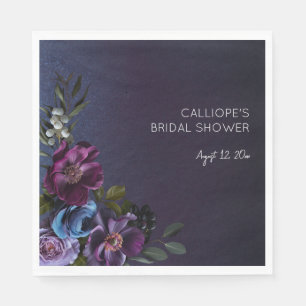 Dark Blue & Purple Floral Moody Bridal Brunch Napkin
