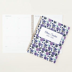 Dark Blue & Purple Floral Personalized Planner