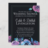 Dark Blue Purple Twilight Floral Wedding Shower