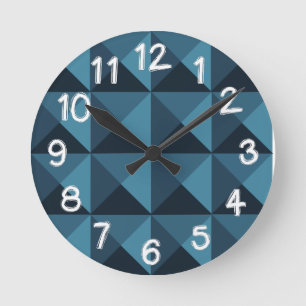 Dark Blue Pyramids Round Clock