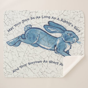 Dark Blue Rabbit Delft Dedham New Year's Easter Sherpa Blanket