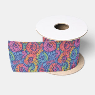 Dark Blue Rainbow Colorful Tie Dye Pattern Satin Ribbon