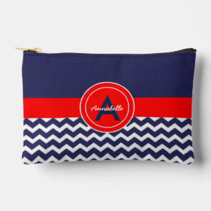 Dark Blue Red Chevron Accessory Pouch
