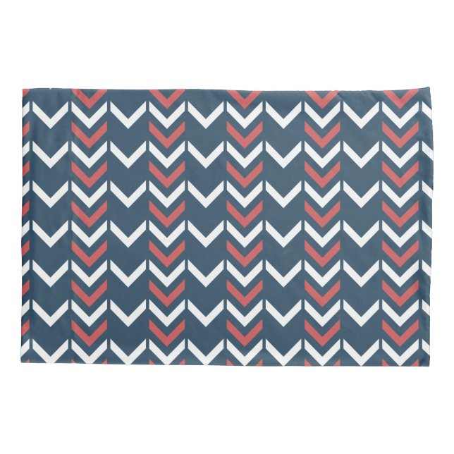 Dark Blue & Red Geometric Chevron Pattern Pillowcase (Back)