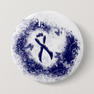 Dark Blue Ribbon Grunge Heart 3 Inch Round Button