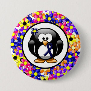 Dark Blue Ribbon Penguin 3 Inch Round Button